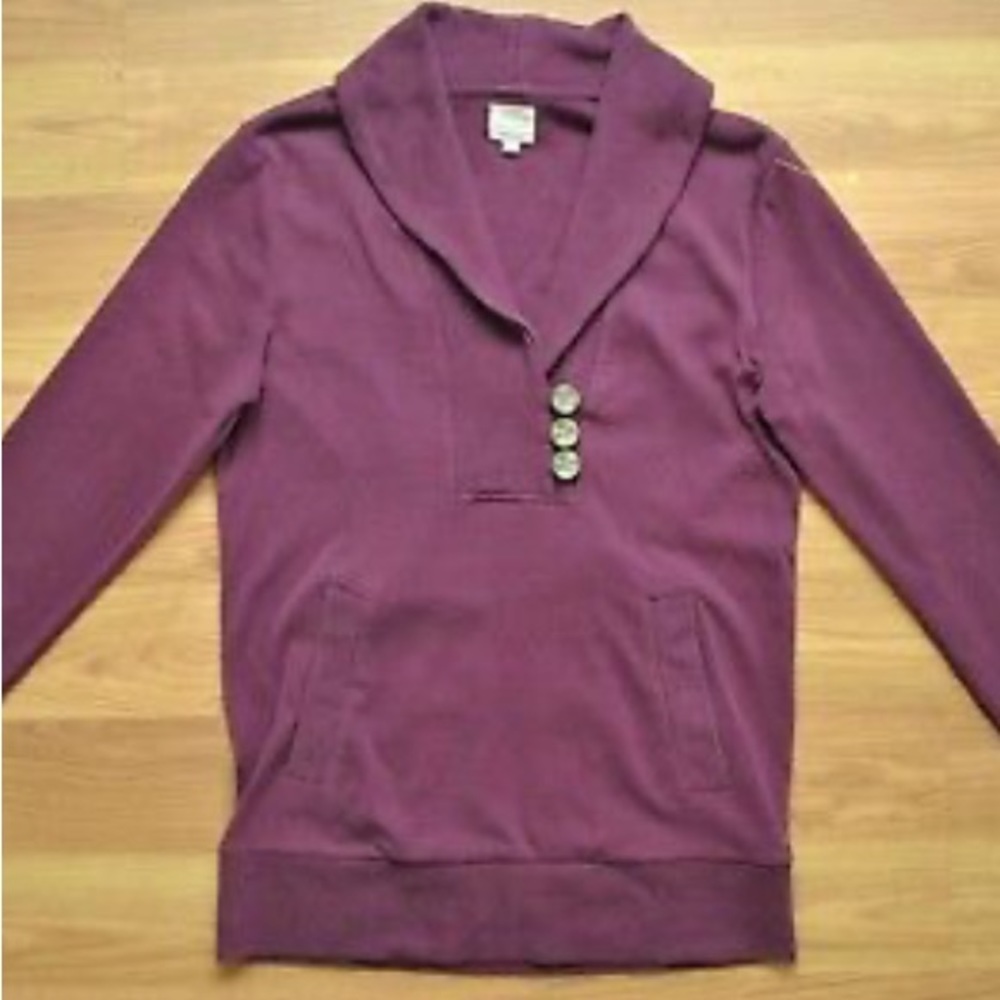 Banana Republic Women's Maroon Button Shawl Collar Pullover Cotton Sweater